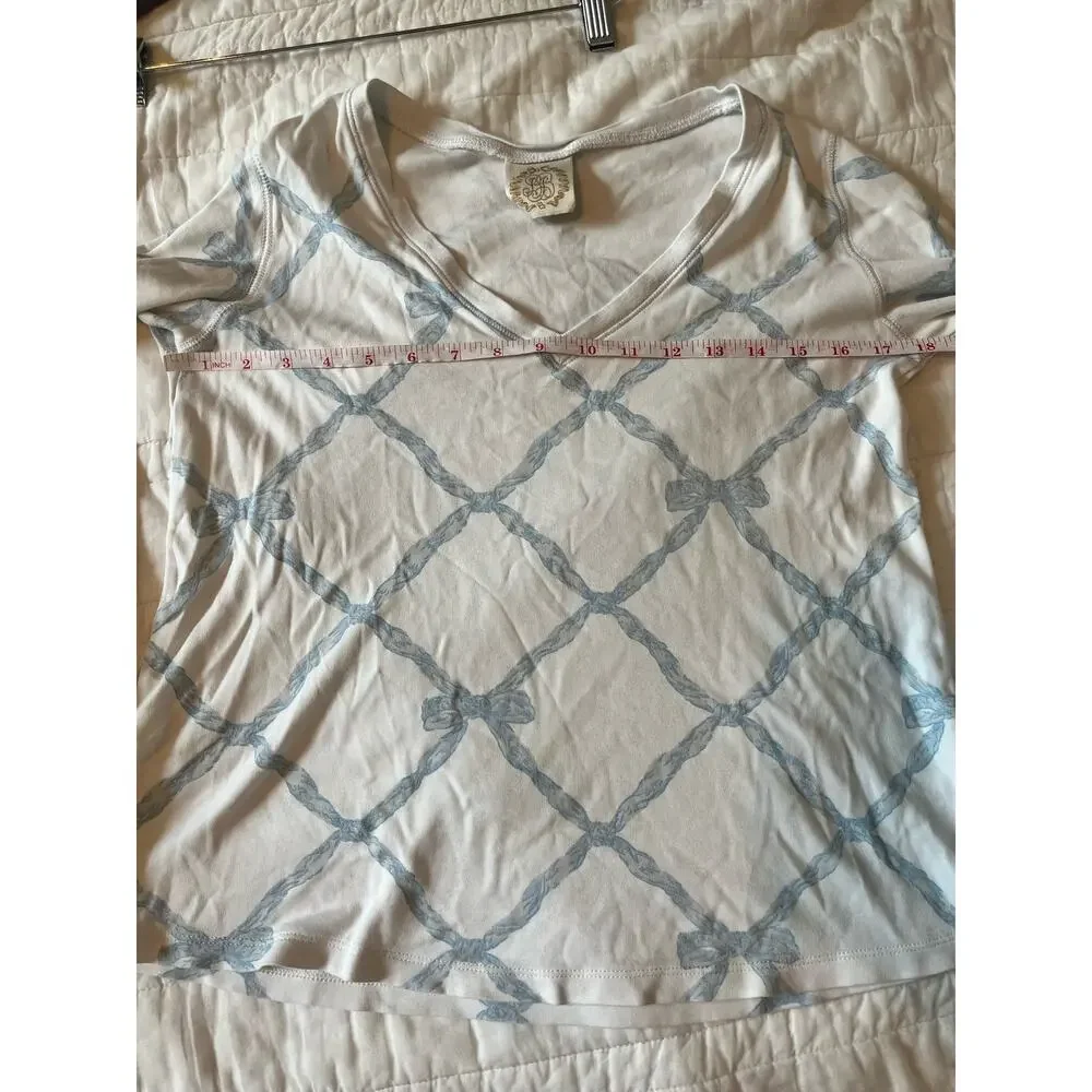 The Beaufort Bonnet‎ Company Women’s Sleep Top TBBC White/Blue Ribbon Bow XS - Picture 7 of 9